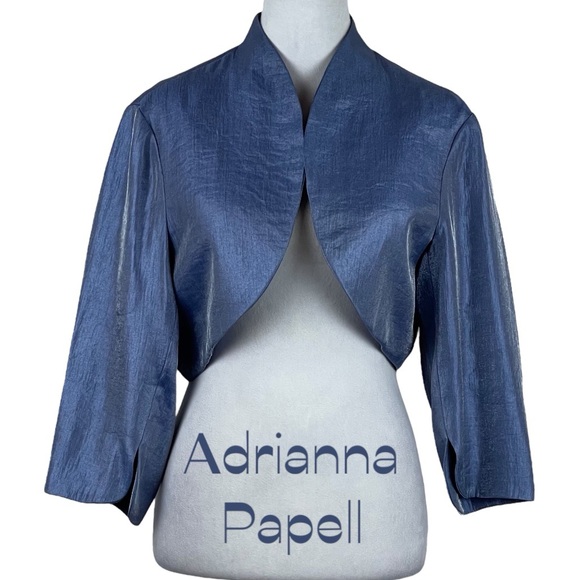 Adrianna Papell Metallic Powder Blue Party Event Bolero Shrug Jacket NWT Size 14 - Picture 1 of 10